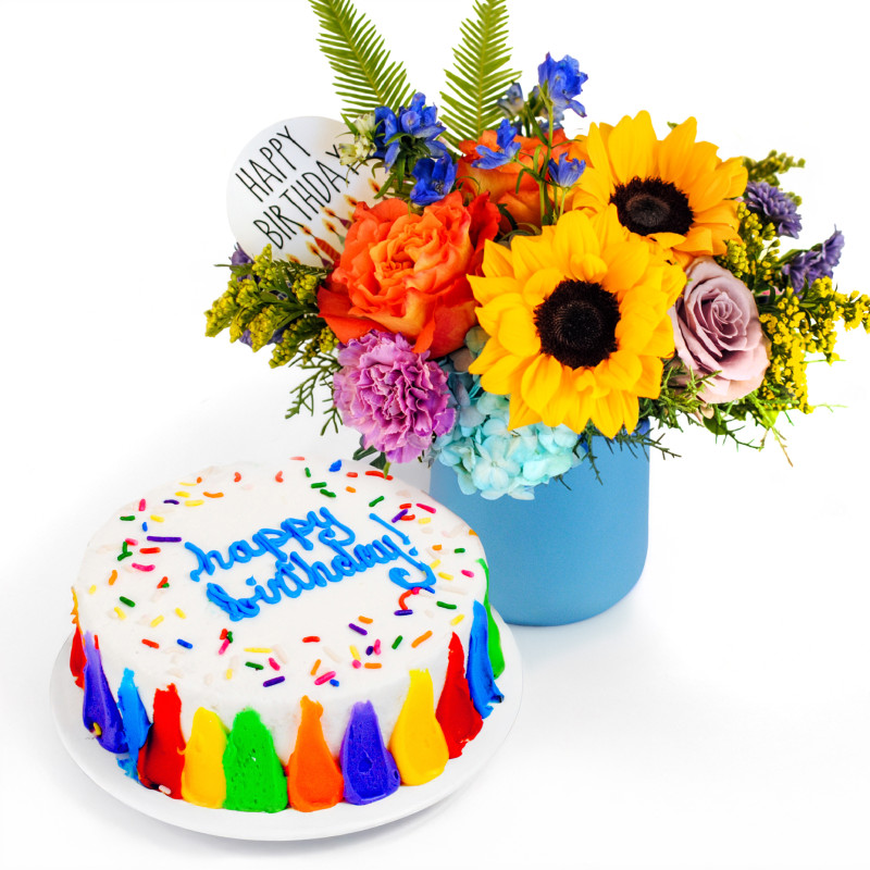 Happy Birthday Bouquet And Cake Bundle - Same Day Delivery