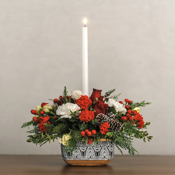 Holiday Harmony Centerpiece with Candle 