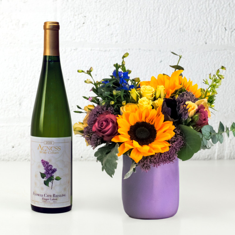 Sunny Symphony Bouquet and Wine Pairing - Same Day Delivery