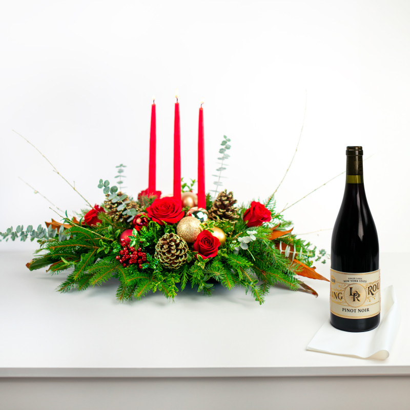 Canandaigua Christmas Centerpiece and Pinot Noir Duo - Same Day Delivery