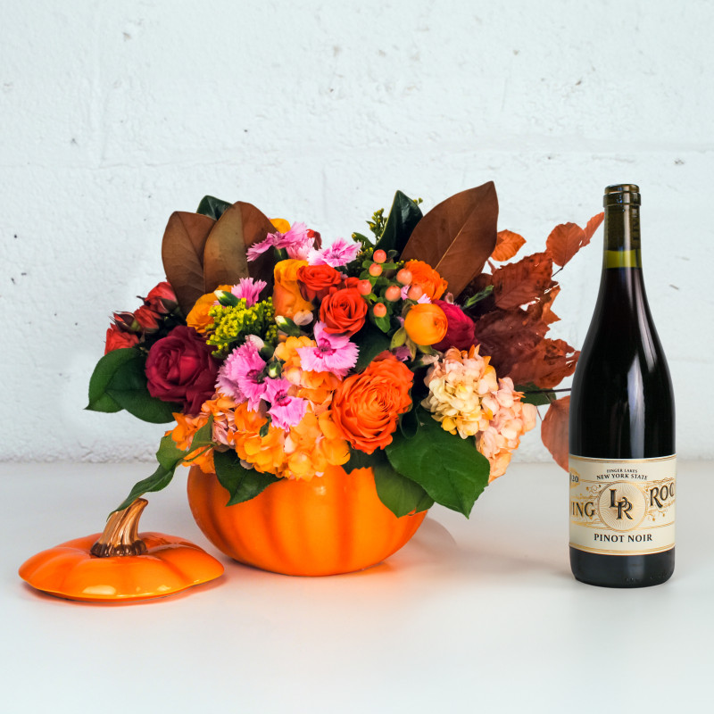 Pumpkin Posy Bouquet and Pinot Noir Duo - Same Day Delivery