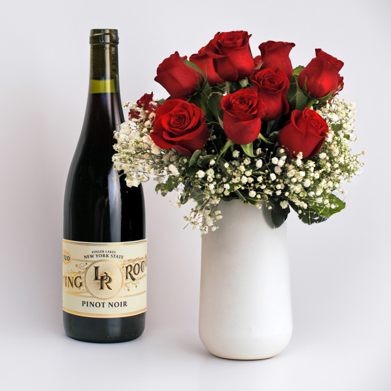 Modern Love Roses and Finger Lakes Pinot Noir - Same Day Delivery