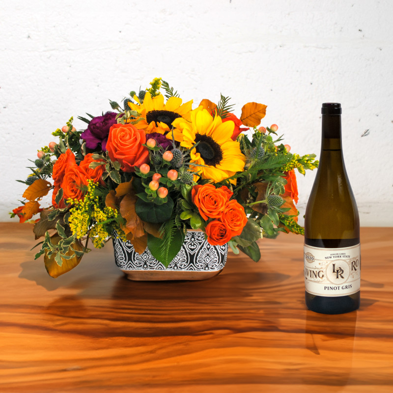 Harvest Bliss Centerpiece and Pinot Gris Duo - Same Day Delivery