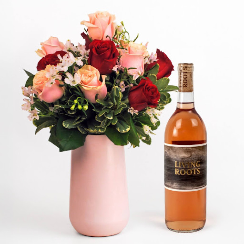 Romantic Duet Dozen and Rose Wine Pairing - Same Day Delivery